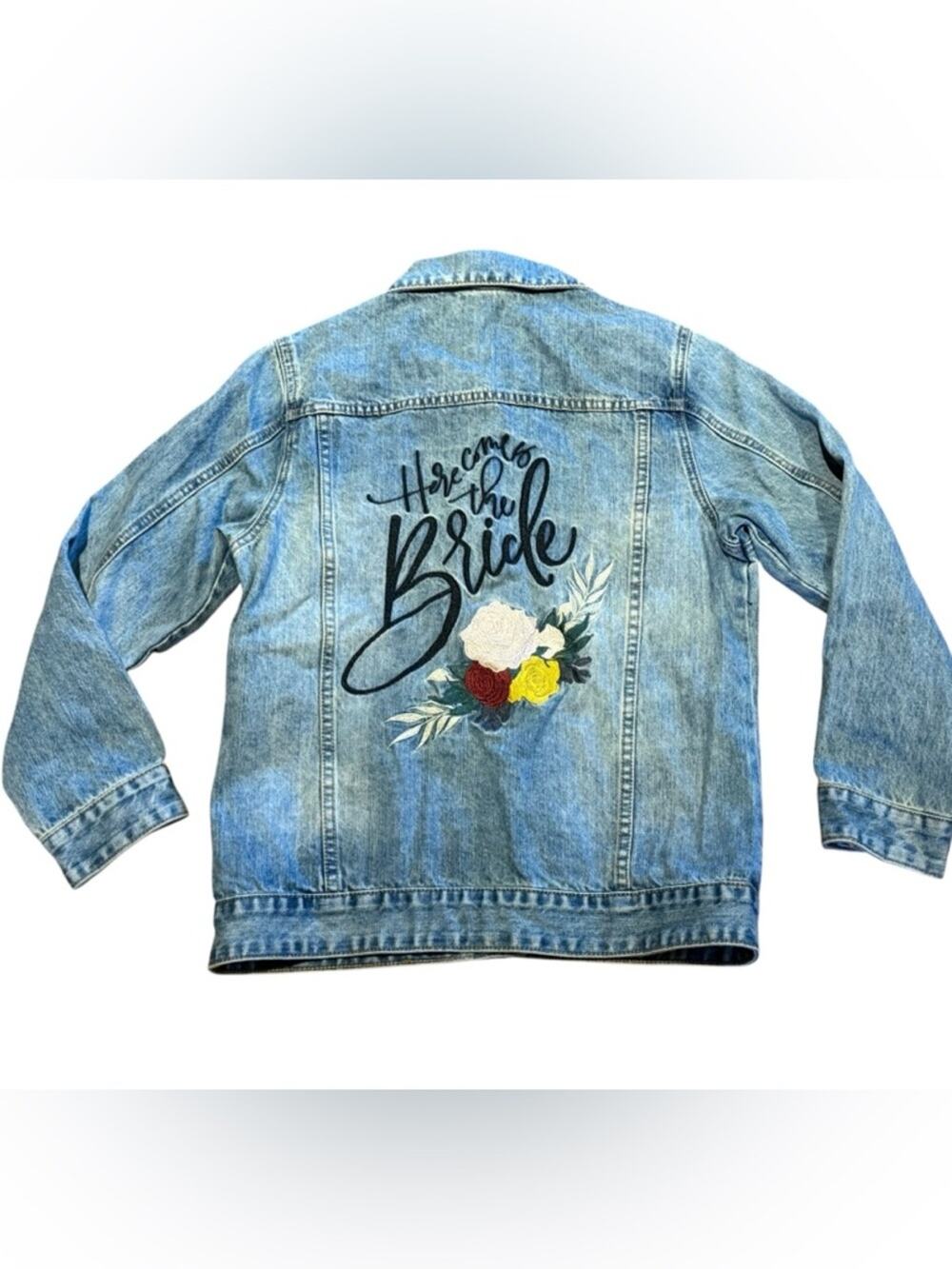 Three Two One Denim Bridal Jacket - Light Blue "Here Comes the Bride" Small